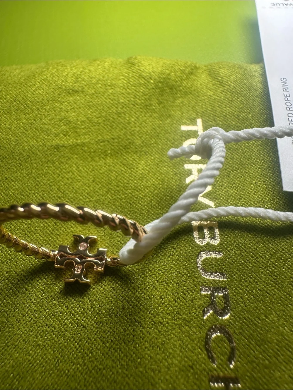 Tory Burch Gold Textured Rope Ring Size 8